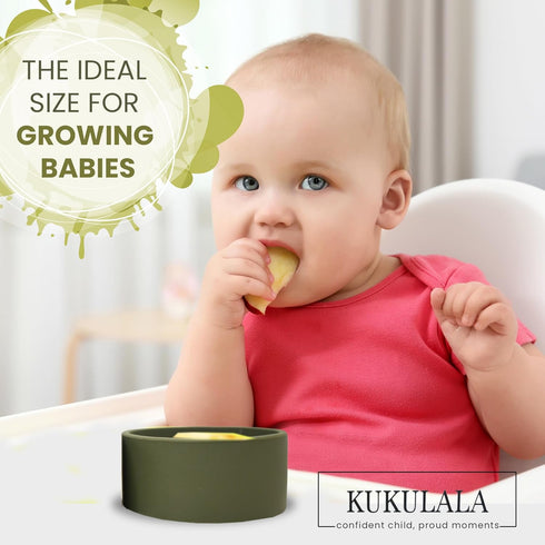 Stay Put 3pcs Suction Snack Cups for Babies and Toddlers in Different Sizes – Dishwasher and Microwave Safe Kids Bowls – Durable Silicone – Olive ...