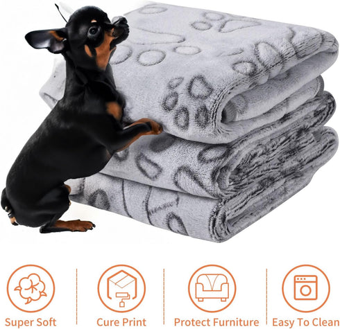 1 Pack 3 Dog Blanket Super Soft Warm Sleep Mat Pet Blanket Grey Paw Pattern Fluffy Puppy Blanket for Small Dogs Kitten Cats-Grey Small(23"x15")...