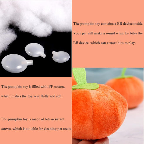 4 Pcs Pumpkin Dog Chew Toys Pet Squeaky Toy Halloween Plush Cat Playing Toys Teeth Grinding Pet Training Toy for Dog Cat Relief Decompression (Pum...
