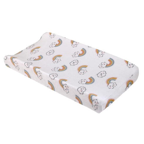 Carter's Chasing Rainbows - White, Peach, Teal and Gold Clouds and Rainbows Super Soft Contoured Changing Pad Cover...