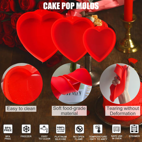3 Pcs Cake Silicone Molds,Heart shaped cake pans Silicone Mold for Baking Homemade Dining,Reusable Silicone Fondant Mold Rainbow Mousse Cake Molds...