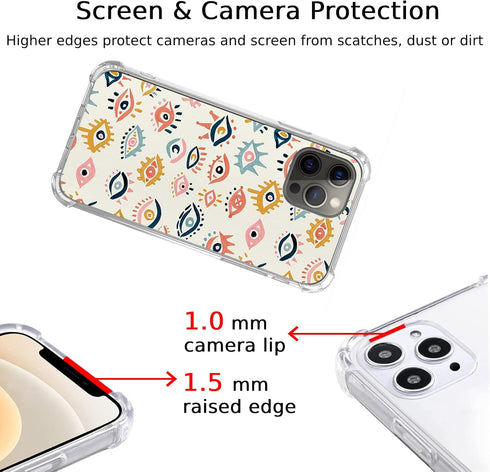 Mystic Evil Eyes Case Compatible with iPhone 15 Pro, Aesthetic Hippie Colorful Eyes Case for iPhone 15 Pro for Teens Women Men, Trendy Cool TPU Ca...