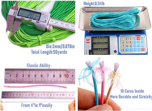 50 Yards 2mm High Elasticity Cord Round Beading Thread Strings Nylon Rope Elastic Band for DIY Masks Jewelry Making Gift Wrapping Hair Accessories...