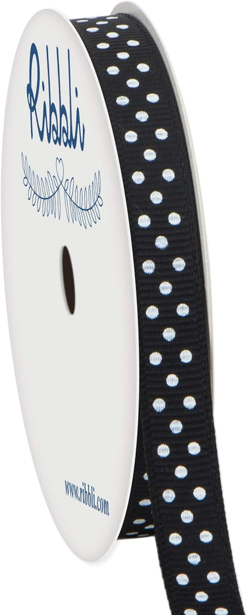 Ribbli Grosgrain Polka Dot Craft Ribbon,3/8 Inch,10-Yard Spool,Black with White Dots,Use for Gift Wrapping,Party Decoration,All Crafting and Sewin...