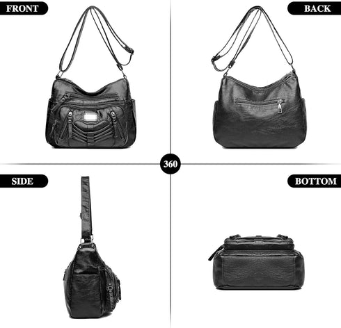 WITERY Crossboby Bag for Women - Soft PU Leather Multi-Pocket Shoulder Bag Handbag with Adjustable Strap...