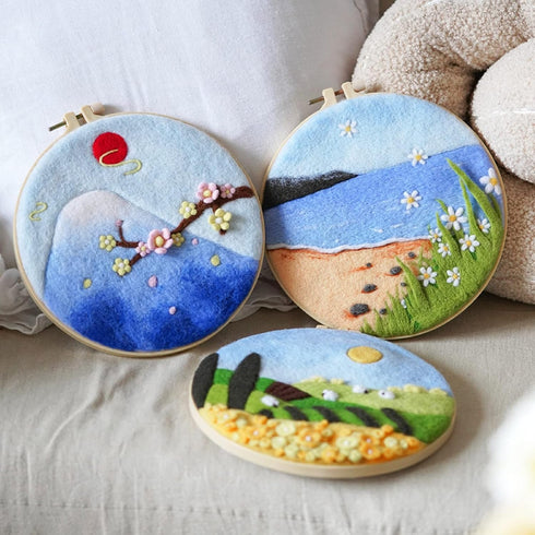Feltsky Needle Felting Kit Landscape Framed in Embroidery Hoop 8" Craft for Mom Full Kit (Spring)...