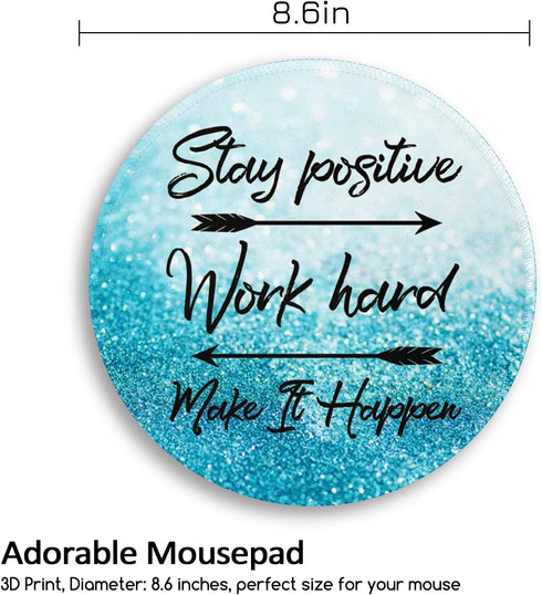 Positive Round Mouse Pad, Blue Small Mouse Pad with Non-Slip Rubber Base, Stitched Edge Mousepad for Desk Wireless Mouse, Gaming Mouse Mat for Com...