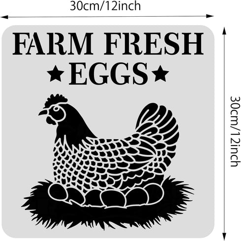 BENECREAT 12x12inch Hen Pattern Plastic Painting Stencils, Farm Fresh Eggs Large Reusable Stencil Template for Painting on Scrapbook Fabric Tiles ...