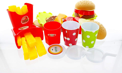 GIFTEXPRESS® Hamburger and Hot Dog Play Set, Pizza Food Cooking Toy, with Toy Hamburger, Fries, Hot Dog, Pizza, Coke, Ketchup, and tray...