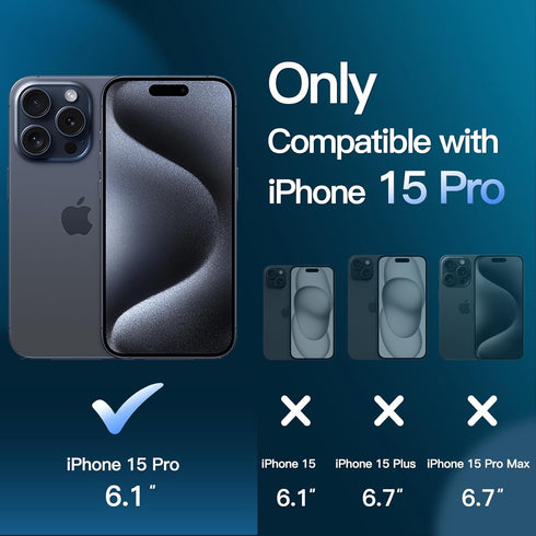 JETech 5 in 1 Matte Case for iPhone 15 Pro 6.1-Inch with 2-Pack Each Tempered Glass Screen Protector and Camera Lens Protector, Translucent Back S...