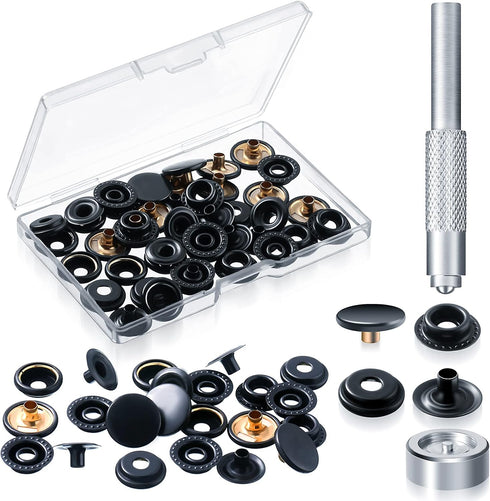 12 Sets Snap Fastener Kit, Press Studs Snap Fasteners Clothing Snaps Button with 2 Pieces Installation Tools for Bags, Jeans, Clothes, Fabric, Lea...