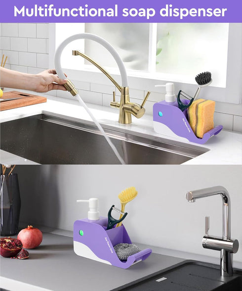 Hand Soap Dispenser with Toothbrush and Toothpaste Holder, Dish Soap Dispenser with Sponge Holder and Brush Holder, Kids Soap Dispenser for Bathro...