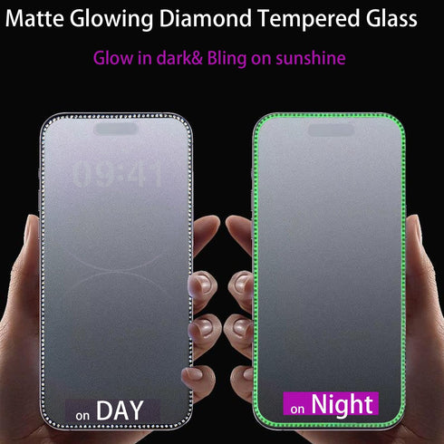 2PCS Glitter Matte Screen Protector suit for iPhone 14 Pro/iPhone 15,Diamond Bling Shiny Shine on Night Sparkling Tempered Glass Suit for iPhone 1...