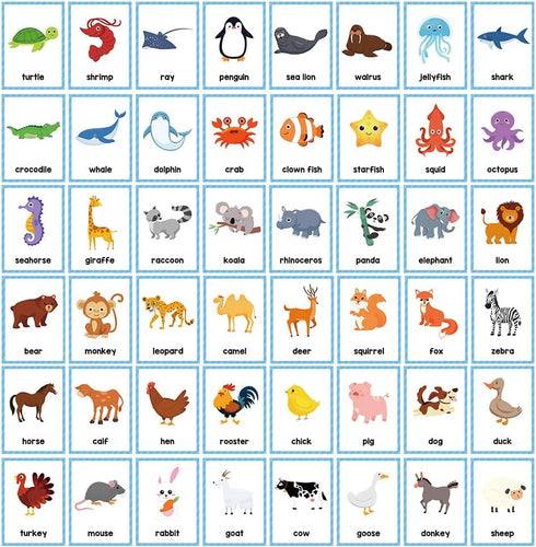 Animals Learning Flashcards, High Frequency Words, Beginning Reading, Kindergarten to 1st Grade, ESL Teaching Materials, Autism Learning Materials...