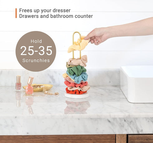 Mkono Scrunchies Holder Stand Hair Accessories Organizer Gold White Metal Scrunchies Tower Hold 25 - 35 Scrunchies Modern Vertical Hair Tie Organi...