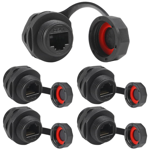 5pcs RJ45 Ethernet LAN Cable Connector CAT6 Shielded Industrial Panel Mount Bulkhead Feed Thru Coupler with Waterproof IP67 Dustproof Cap Outdoor ...