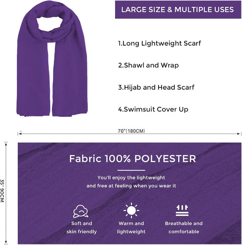MissShorthair Womens Solid Color Scarfs Long Lightweight Scarf for Women Large Sheer Wrap Shawl...