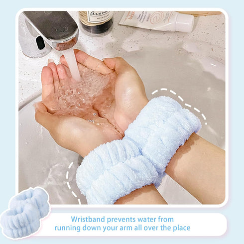 Spa Headband and Wristband Set Skincare Headband Makeup Hairband Face Wash Headband with Hair Clip Headband for Washing Face...