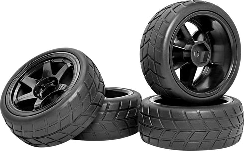 RC Station RC Drift Wheels and Tires Tyres 1/10 1/16 RC Wheels Preglued 4PCS 12mm Hex RC Wheels and Tires Tyres OD 2.58" with Foam Inserts for Tra...