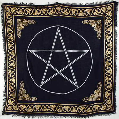 AzureGreen Gold Bordered Pentagram Altar Cloth, 36-inch x 36-inch...