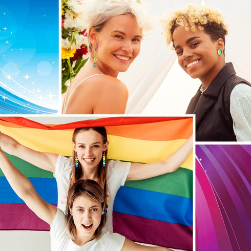 12 Pairs Rainbow Earrings Gay Pride Earrings LGBTQ Mesh Drop Clip on Earrings Lightweight Chain Rainbow Earrings Dangle Earrings Round Heart Light...