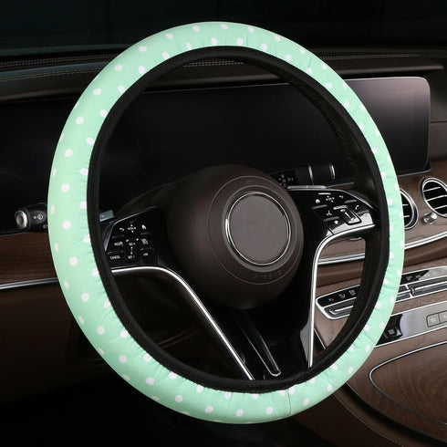 Cxtiy Cute Steering Wheel Cover - Girly Playful Polka Dots Design Thin & Lightweight Green Car Accessories for Women Fits 14-16 Inch...
