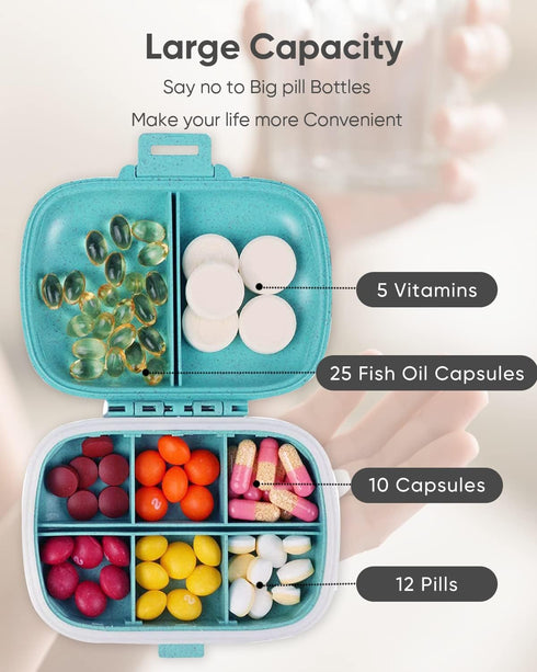 Holii Travel Pill Organizer, 8 Compartments Portable Pill Case, Daily Pill Box to Hold Vitamins, Small Pill Container for Pocket Purse Medicine Or...