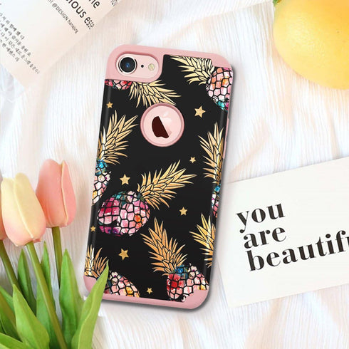 Fingic for iPhone 8/iPhone 7 Case,Pineapple Phone Case iPhone 7,Slim Fit Colorful Pineapple&Shinny Star Design Phone Cover Hard PC Cover&Soft Sili...