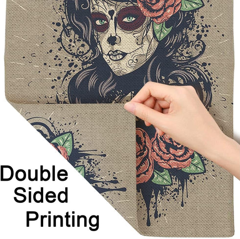 Moslion Sugar Skull Garden Flag Vertical Double Sided Gothic Lady with Day of The Dead Makeup and Blooming Red Roses House Flags Home Burlap Banne...