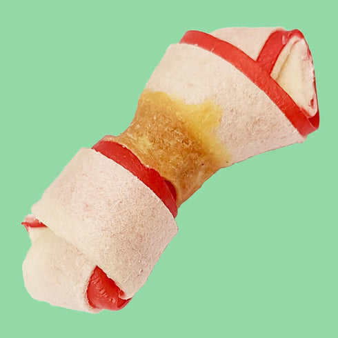 DOGCHEWZ™ Rawhide Dual Color Knotted Mini Bone Dog Chew Treats with Chicken Wrapped 3" (18 Ct/Bag) - Chicken Flavored...