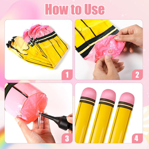 4pcs Large Inflatable Pencils, 27 Inch Giant Pencil Balloons Blow Up Back to School Decorations for Kids Classroom Prizes Party Favors Graduation ...