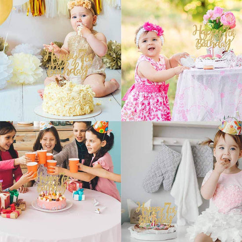 Gold Glitter Happy 7th birthday cake topper, Gold 7 years old birthday party decorations, girl or boy birthday cake toppers...