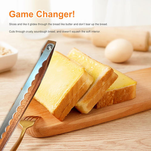 Bread Knife for Homemade Bread and Skinny Spurtle, Sourdough Cutter Fiddle Bow Bread Slicer Knife for Homemade Bread, Premium Stainless Steel Saw ...