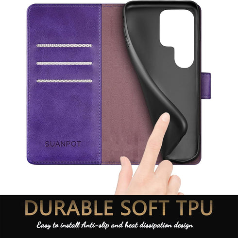 SUANPOT for Samsung Galaxy S22 Ultra with RFID Blocking Leather Wallet case Credit Card Holder,Flip Folio Book Phone case Shockproof Cover Women M...
