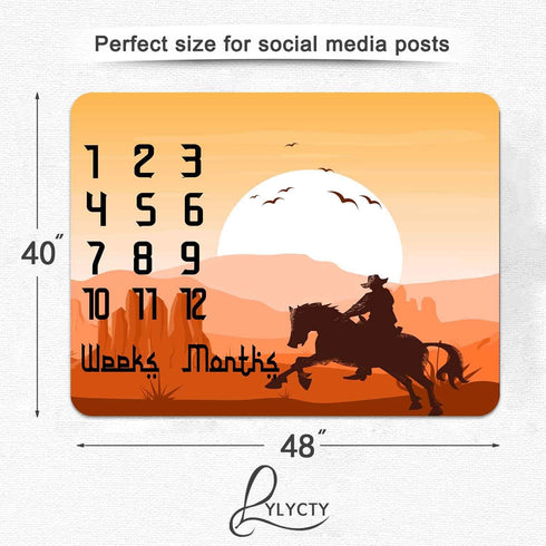 1 to 12 Monthly Baby Milestone Blanket, Western Background Cowboy Baby Growth Chart Blanket, 48x40 Inch Baby Shower Age Blanket with Accessories B...