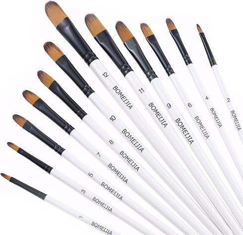 Filbert Paint Brushes Set, 12 PCS Artist Brush for Acrylic Oil Watercolor Gouache Artist Professional Painting Kits with Synthetic Nylon Tips Whit...