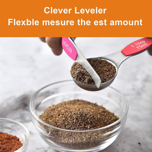 Magnetic Measuring Spoons Set - Stainless Steel Stackable Dual Sided Teaspoon Tablespoon for Measuring Dry and Liquid Ingredients, Measuring Spoon...