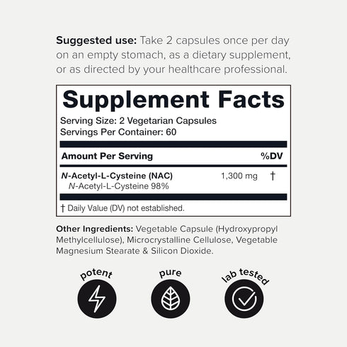 Toniiq 1300mg NAC - 2 Month Supply - Min. 98%+ Tested Purity - Ultra High Strength Bioavailable NAC Cysteine Supplement - 120 Vegetarian N Acetyl ...