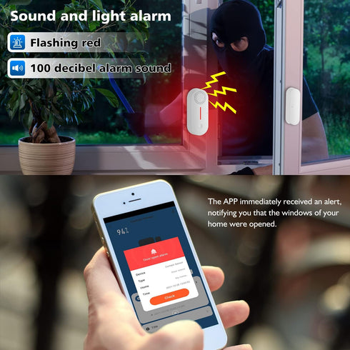 WiFi Door Window Sensor Alarm: WiFi Door Sensor with App Alerts, 120 dB Siren,Timed Arming and Disarming, Pool Alarm for Kids Safety, Window Alarm...