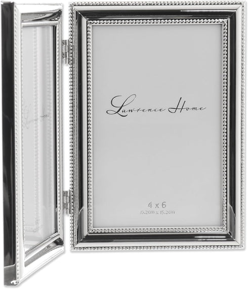 Lawrence Frames Hinged Double (Vertical) Metal Picture Frame Silver-Plate with Delicate Beading, 4 by 6-Inch...
