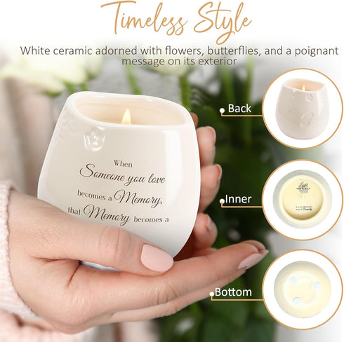 Pavilion - 8 Oz Candle Holder - Cream Beige Ceramic Candle Vessel with 100% Soy Wax, Tranquility Scent When Someone You Love Becomes A Memory Reme...