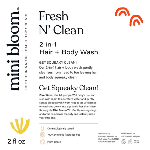 Fresh N’ Clean 2-in-1 Hair + Body Wash Shampoo Sulfate-Free Baby & Kid Safe Aloe leaf, Chamomile extract, Lavender & Botanicals - Travel Size...