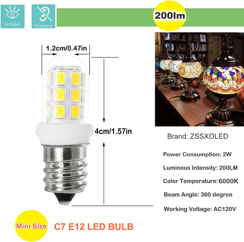 C7 E12 LED Bulbs Salt Lamp Light Bulb Replacement for 15W Himalayan Salt Lamps, Night Light Bulbs, Chandeliers, C7 LED Bulbs, 6000K 2Pack...