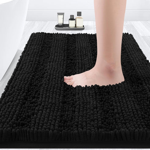 Striped Black Bathroom Rug Mat 20"x32" Ultra Soft, Non Slip Chenille Bath Rugs, Absorbent Plush Shaggy Bath Mats for Bathroom, Bedroom, Kitchen, S...