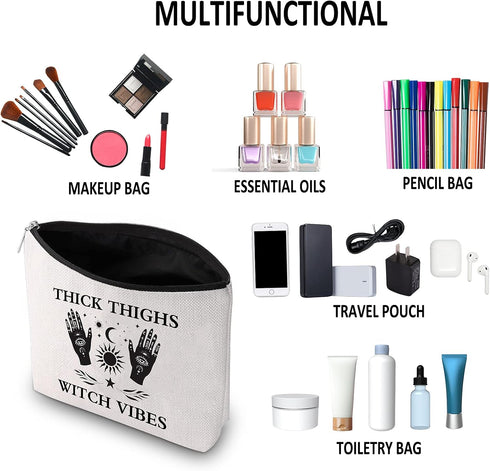 G2TUP Witch Gift Wicca Witchcraft Cosmetic Bag Thick Thighs Witch Vibes Makeup Bag Halloween Pagan Wiccan Gift (Thick Thighs Witch Vibes White Bag...