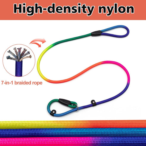 3pcs Slip lead dog leash, no Pull Pet Training Leash for Medium and Small Dogs,two leather stoppers ?5feet?Rainbow?...