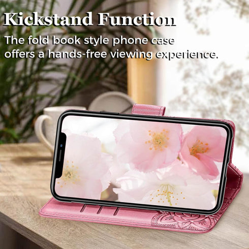 for iPhone 11 Wallet Case,Women Flip Folio Cover with Butterfly Embossed PU Leather Credit Card Holder Slots Magnetic Detachable Wrist Strap for i...