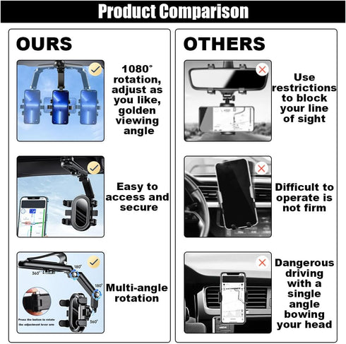 Sun Visor Car Phone Holder, Multifunctional Adjustable Cell Phone Holder, 360° Rotatable and Retractable, Suitable for Car Home Kitchen, Compatibl...