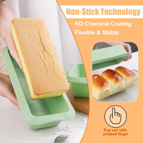 Silicone Bread Loaf Pans (2 Pack) - Nonstick Silicone Baking Mold for Homemade Bread, Brownies and Pound Cakes QLG0112-10.8x5.4x2.6 inch...