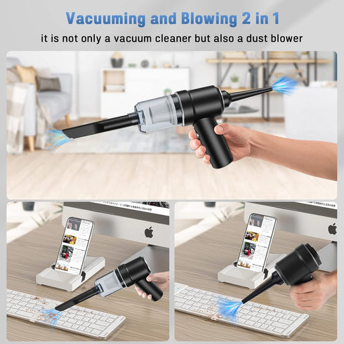 Cordless Handheld Vacuum, Car Vacuum Cleaner, Mini Hand Held Vacuuming Portable Rechargeable 2 in 1 Sucking Blowing for Home Office and Car...